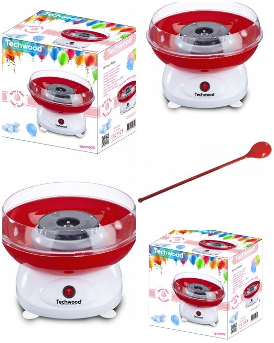 Appareil à Barbe à Papa - TECHWOOD - 500W - Blanc et Rouge - Simple à utiliser - Préparation sans huile